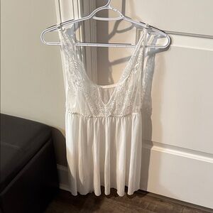 White Lace Trim Sleeveless Babydoll